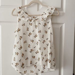 Mine | White and Yellow Floral Blouse | Size M